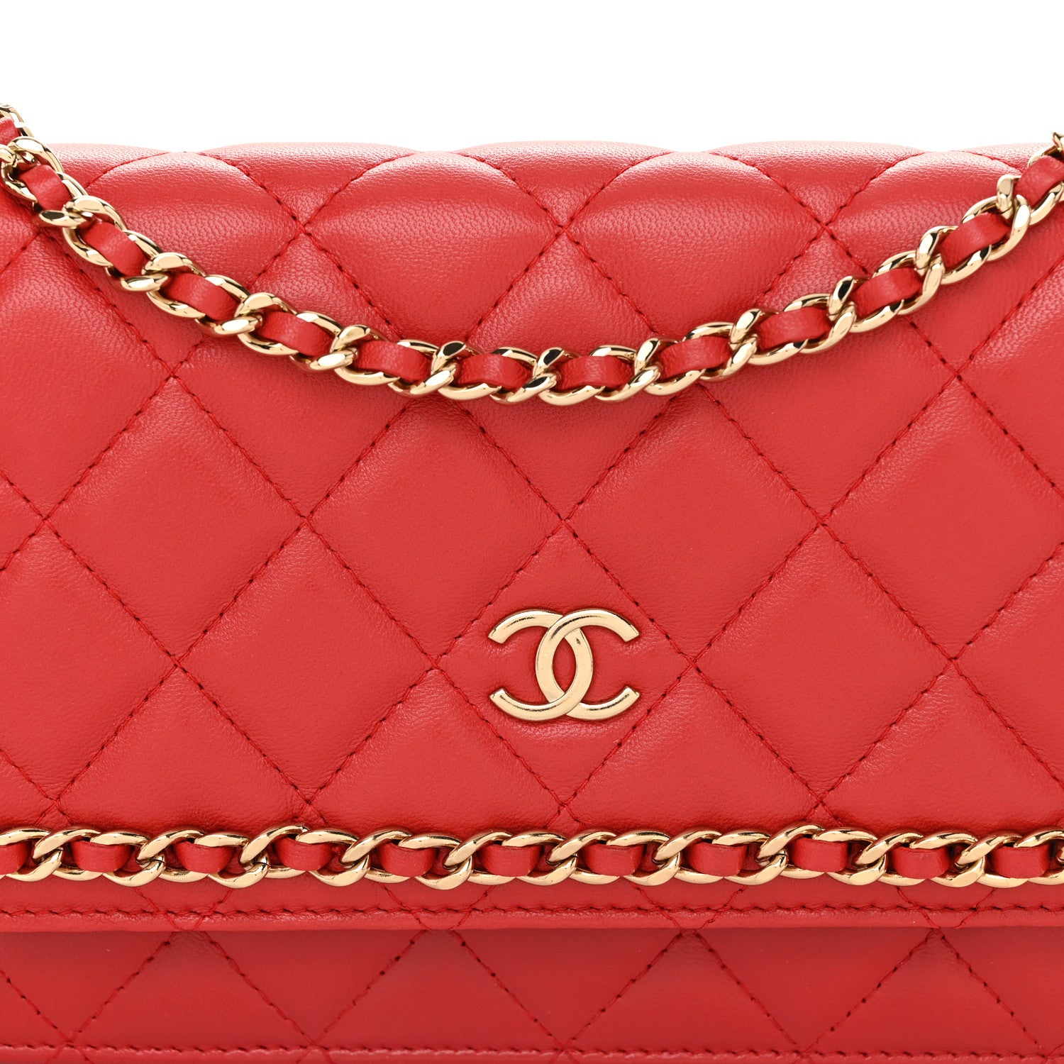 Chanel Lambskin Quilted Chain Around Wallet On Chain WOC Red 9 of 12