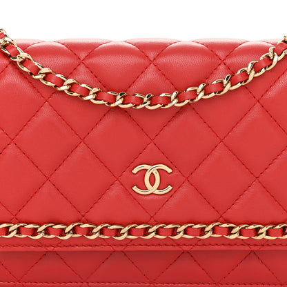 Chanel Lambskin Quilted Chain Around Wallet On Chain WOC Red 9 of 12