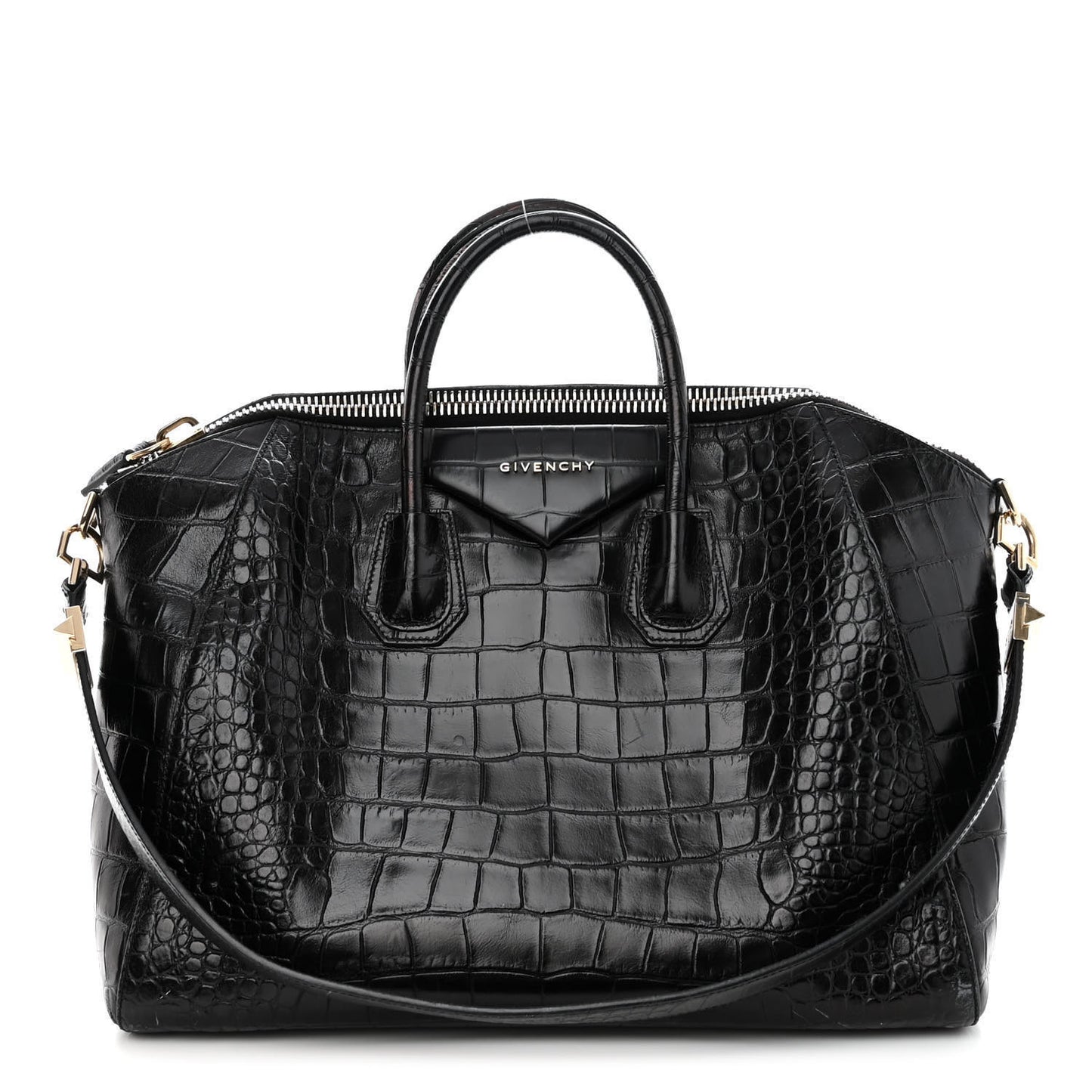Calfskin Crocodile Embossed Large Antigona Black