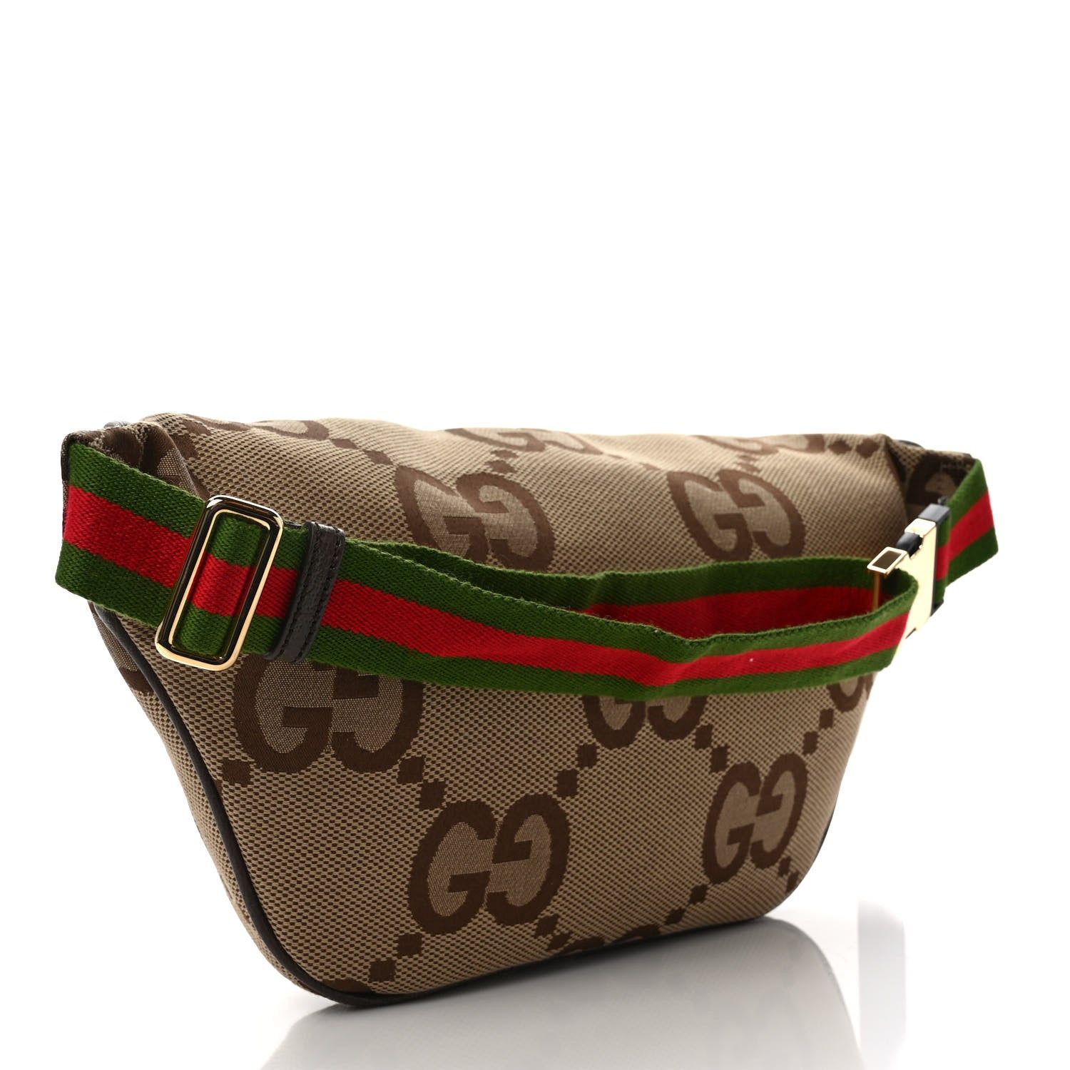 Gucci Monogram Jumbo GG Textured Dollar Calfskin Web Belt Bag Camel Ebony New Acero 3 of 8