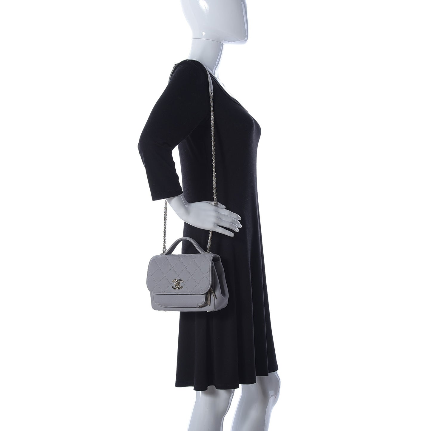 Caviar Quilted Small Business Affinity Flap Grey