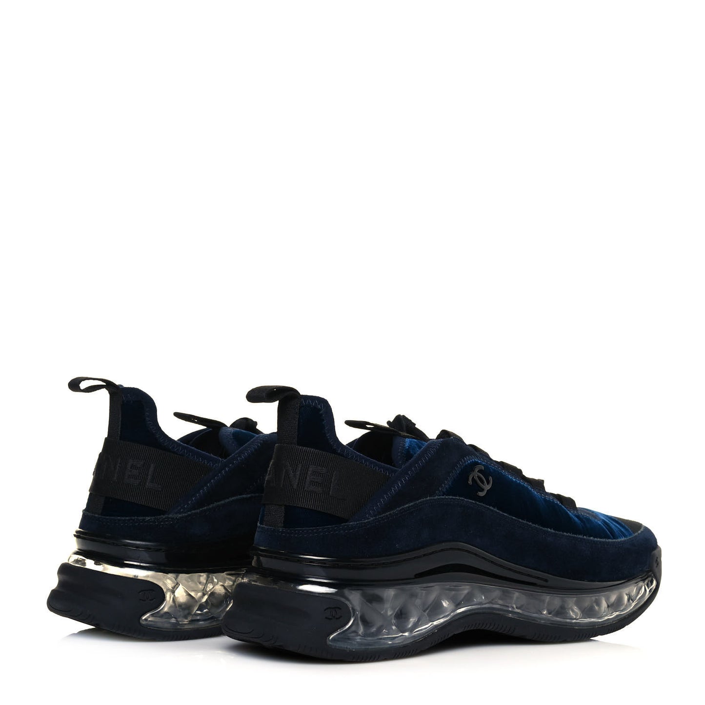 Suede Calfskin Velvet Grosgrain CC Sneakers 39.5 Navy Blue Black