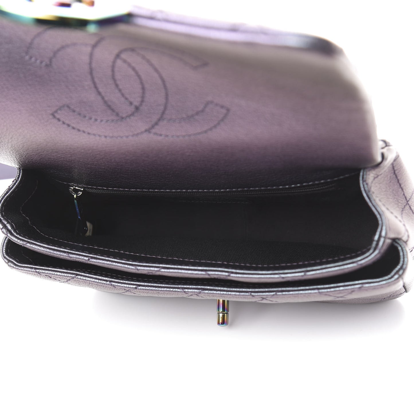 Iridescent Goatskin Quilted Small Double Carry Waist Chain Flap Purple