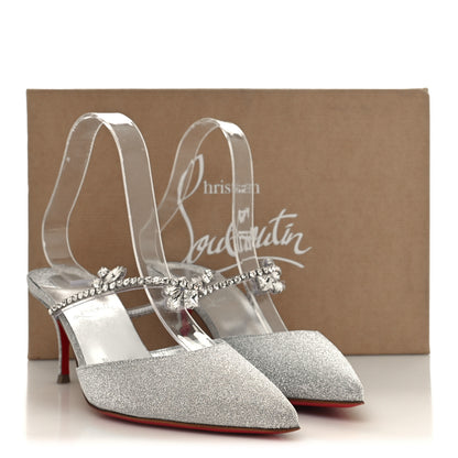 Christian Louboutin Calfskin Glitter Crystal Planet Queen 70 Mules 37 Silver 8 of 8
