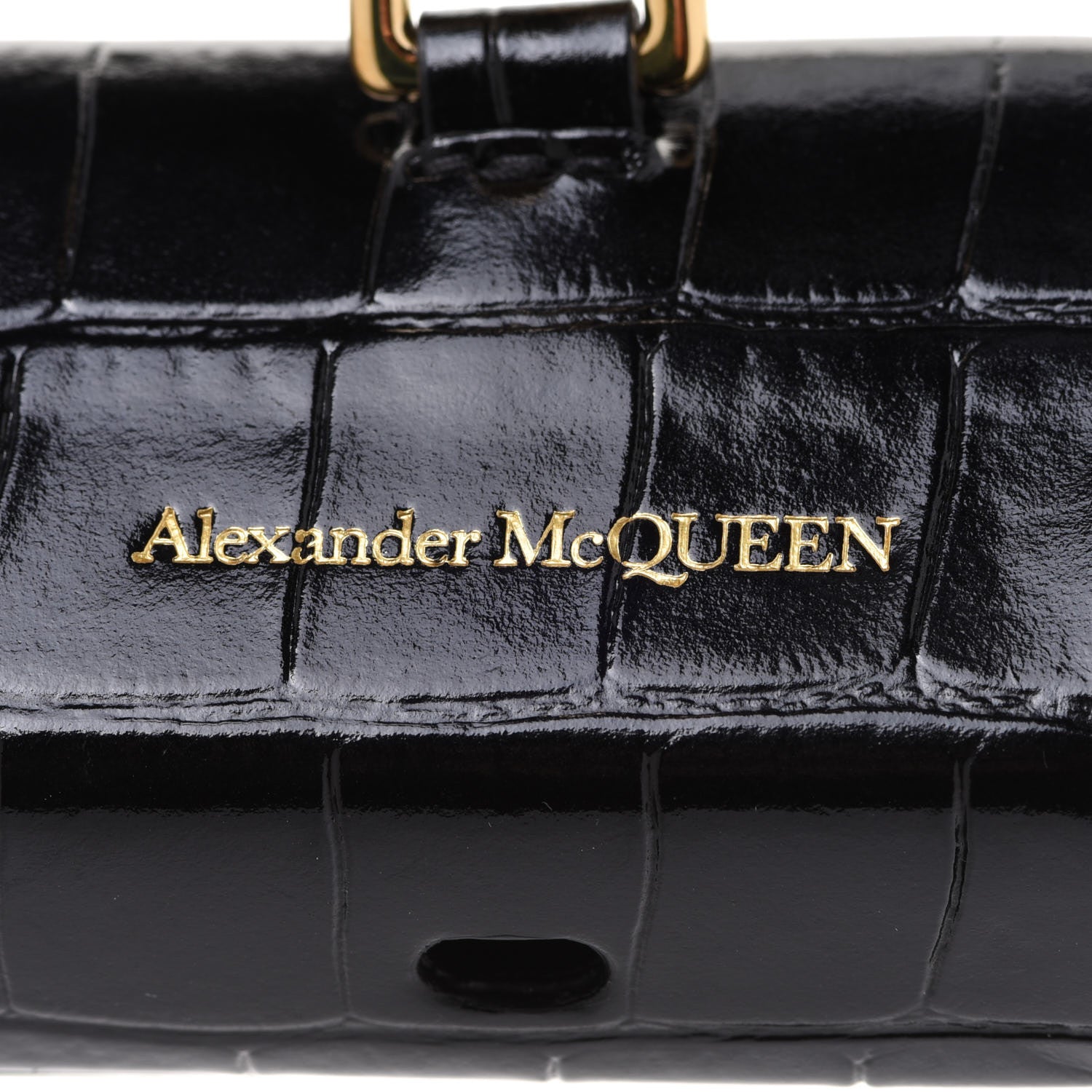 Alexander McQueen Shiny Calfskin Crocodile Embossed Skull Air Pod Case Black 6 of 7