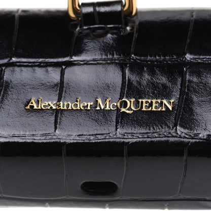 Alexander McQueen Shiny Calfskin Crocodile Embossed Skull Air Pod Case Black 6 of 7