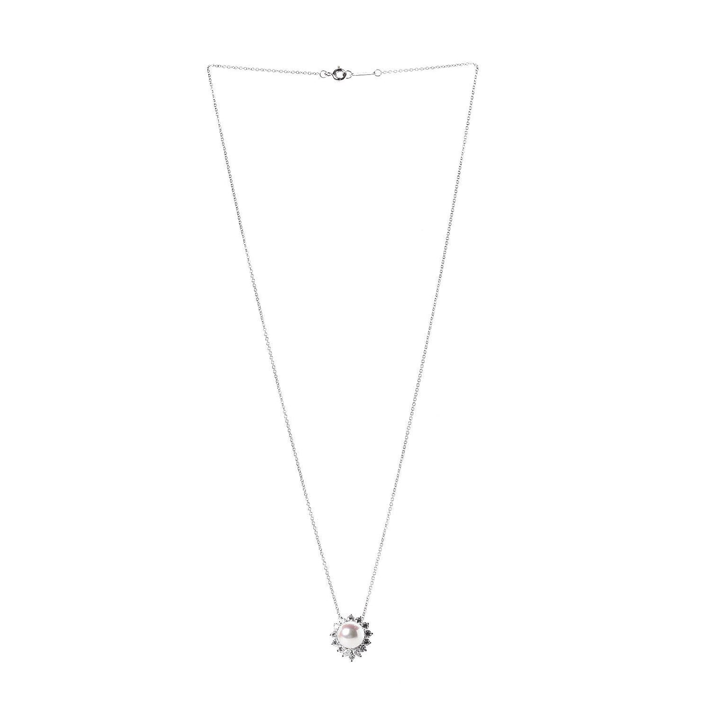Platinum Pearl Diamond Victoria Pendant Necklace