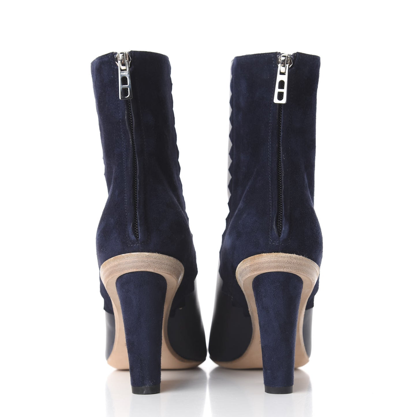 Calfskin Velvet Goatskin Womens Proof Low Boot 37.5 Bleu Marine