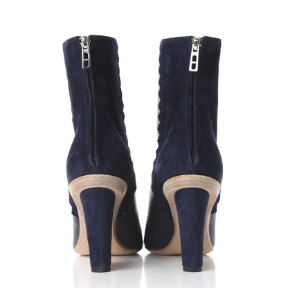 Hermes Calfskin Velvet Goatskin Womens Proof Low Boot 37.5 Bleu Marine 5 of 10