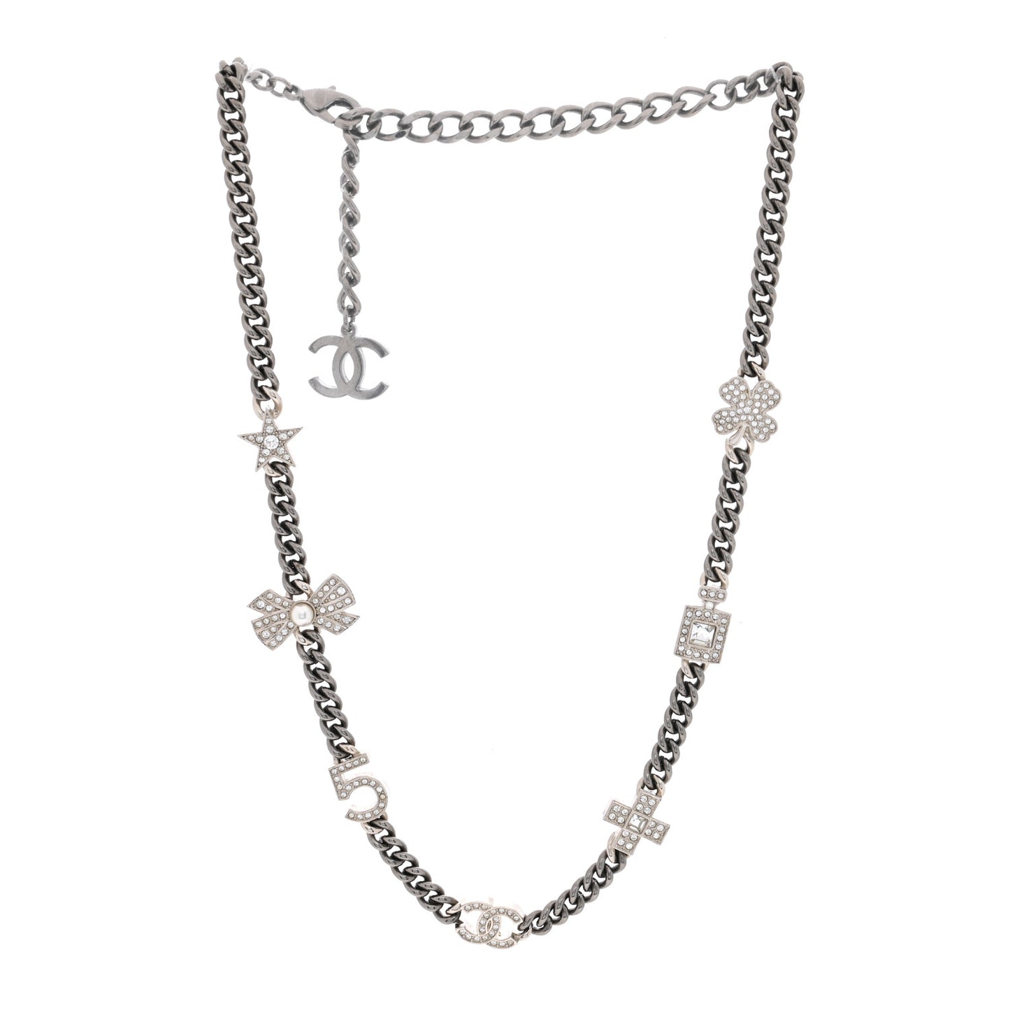 Ruthenium Crystal Chain CC Lucky Charms Choker Silver