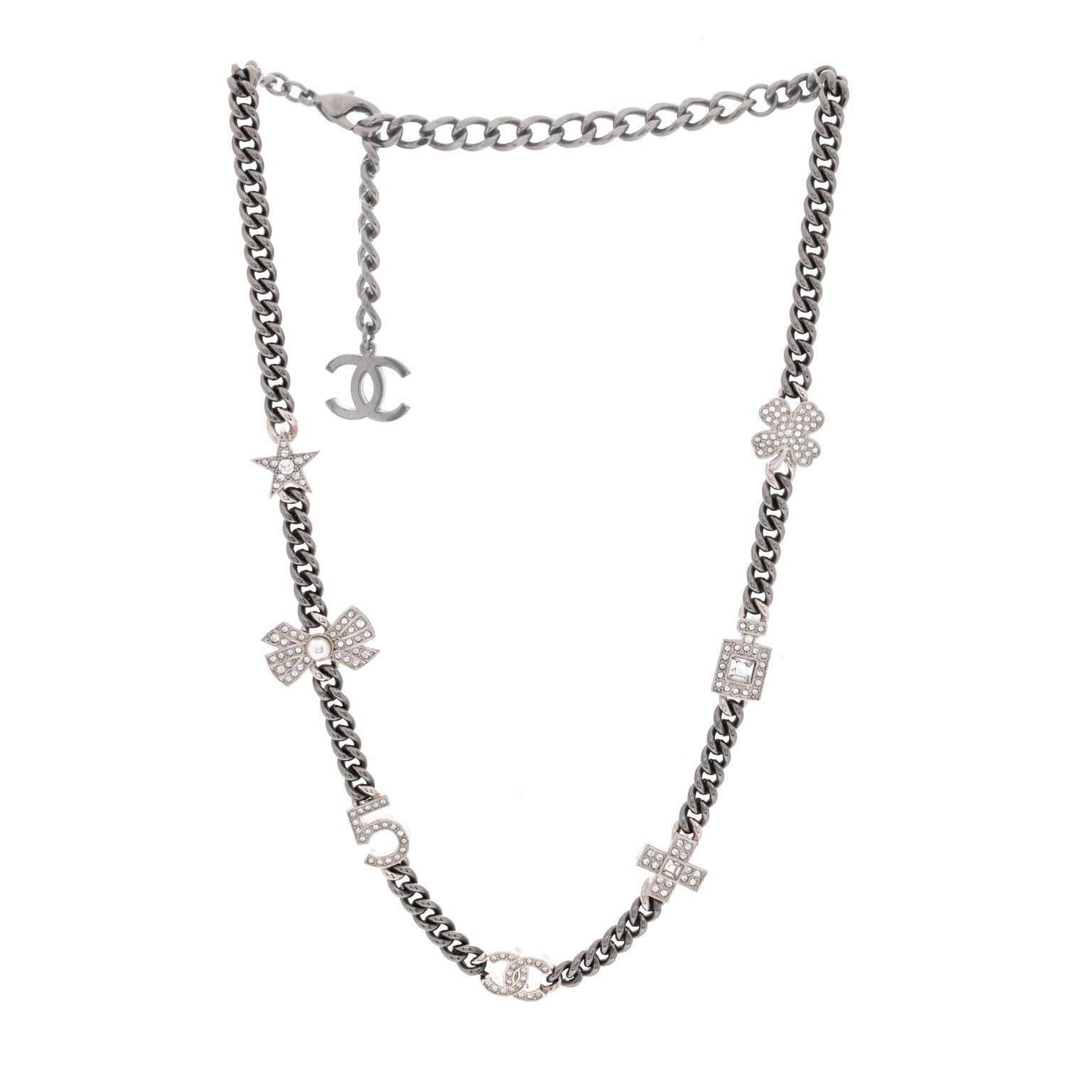 Chanel Ruthenium Crystal Chain CC Lucky Charms Choker Silver 3 of 4
