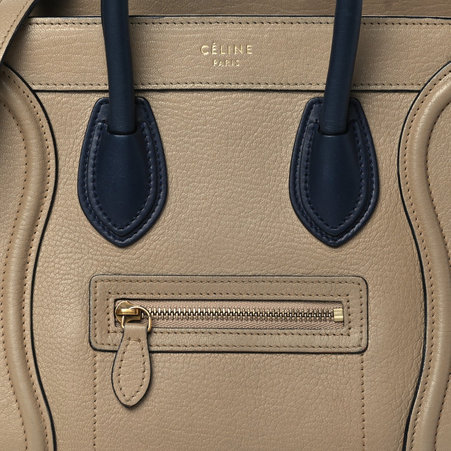 Celine Drummed Calfskin Bi-Color Nano Luggage Navy Dune 8 of 10