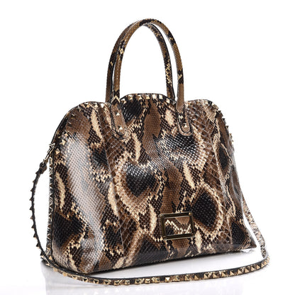 Valentino Garavani Python Rockstud Dome Satchel Beige 4 of 11