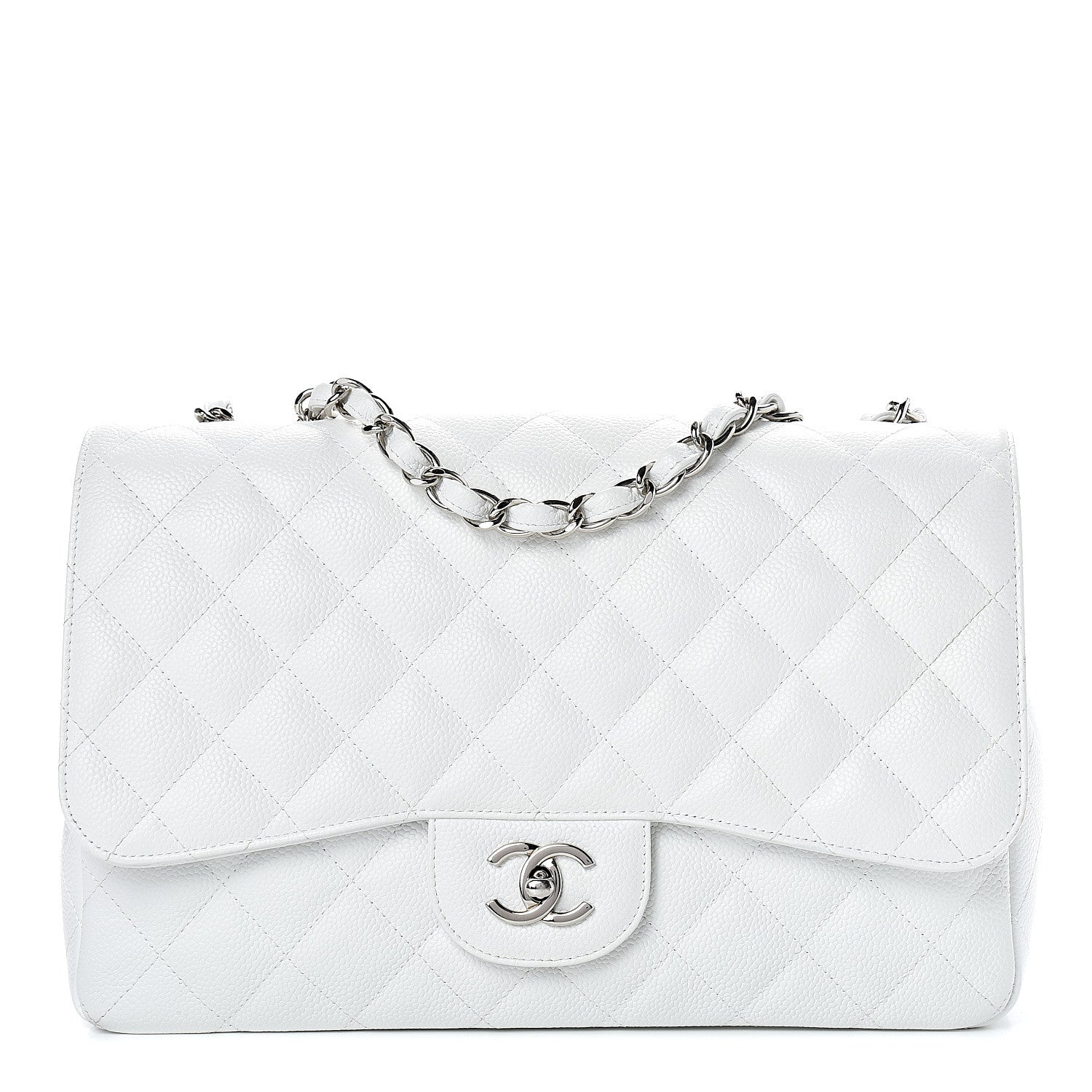 Chanel Caviar Quilted Jumbo Single Flap White 1 of 12