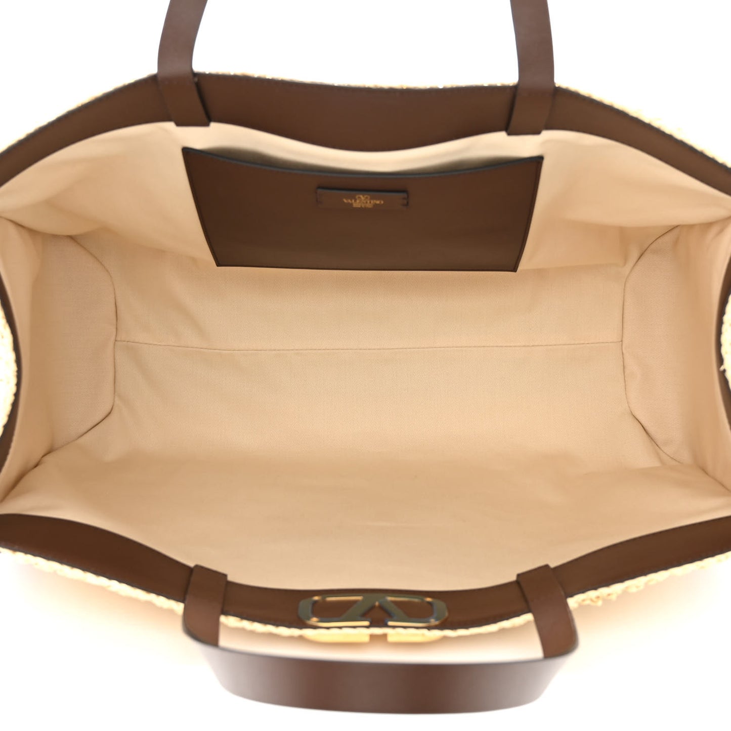 Raffia Calfskin Vlogo Tote Naturale Fondant