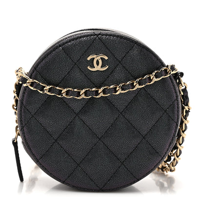 Chanel Iridescent Caviar Quilted Round Clutch With Chain Black 1 of 11