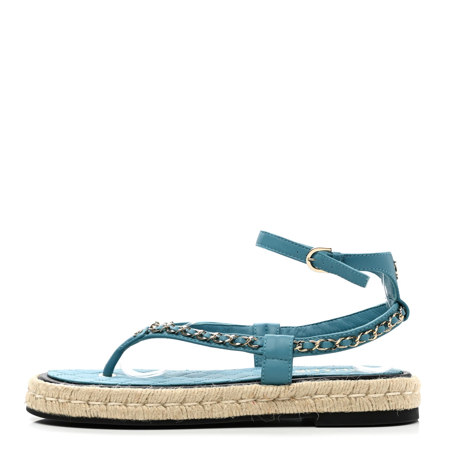Lambskin Chain CC Thong Espadrille Sandals 40 Blue