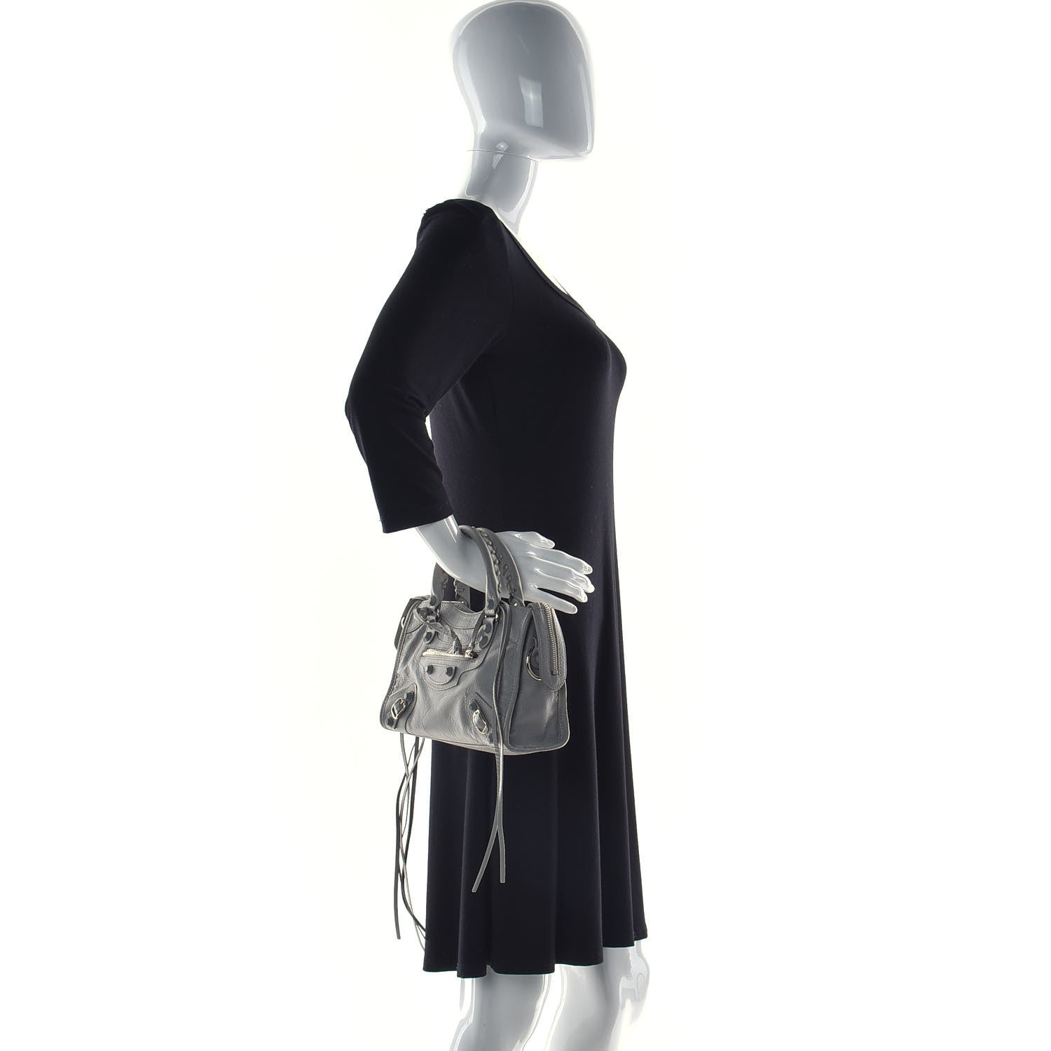 Balenciaga Matte Goatskin Rubber Covered Classic Hardware Mini City Gris Glace 2 of 14