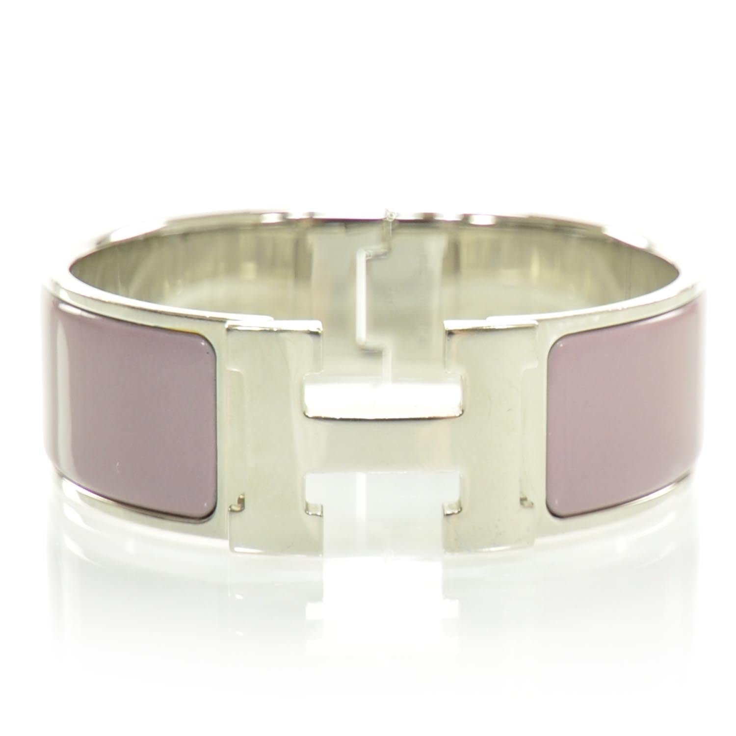 Hermes Enamel Clic Clac H Bracelet Wide Pink Silver 1 of 5