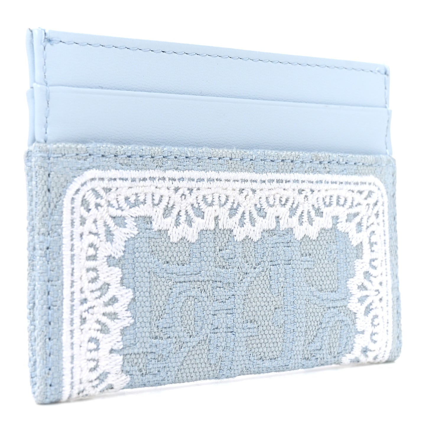 Calfskin Technical Fabric Oblique Lace Freesia Card Holder Blue Celeste