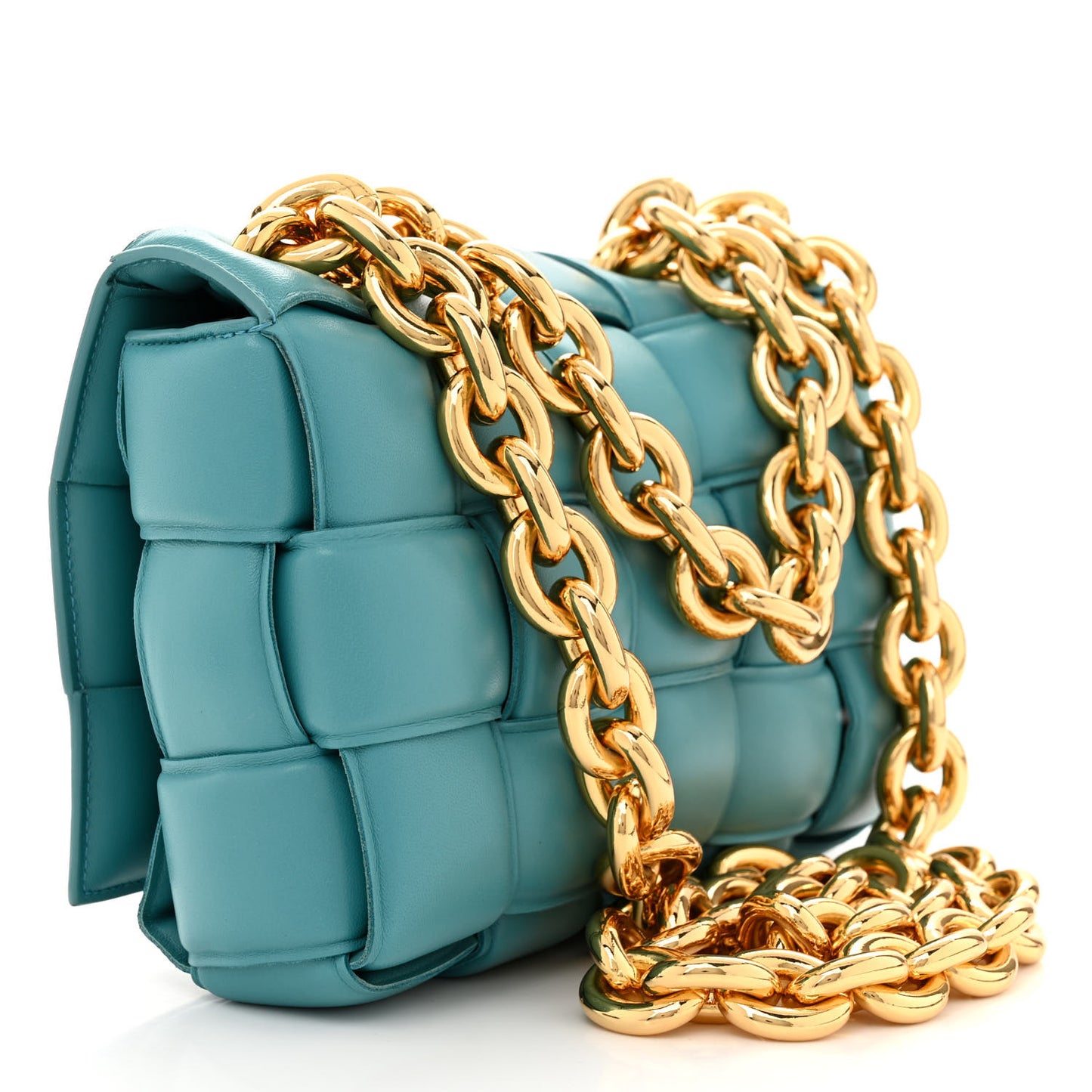 Lambskin Maxi Intreccio Padded Chain Cassette Crossbody Bag Mallard