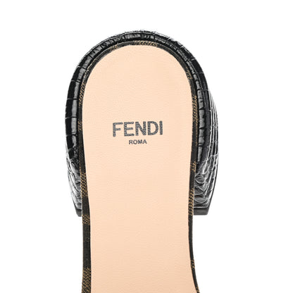 Fendi Jacquard Calfskin FF Crocodile Embossed Promenade Slide Sandals 35.5 Tobacco Moro Black 7 of 8