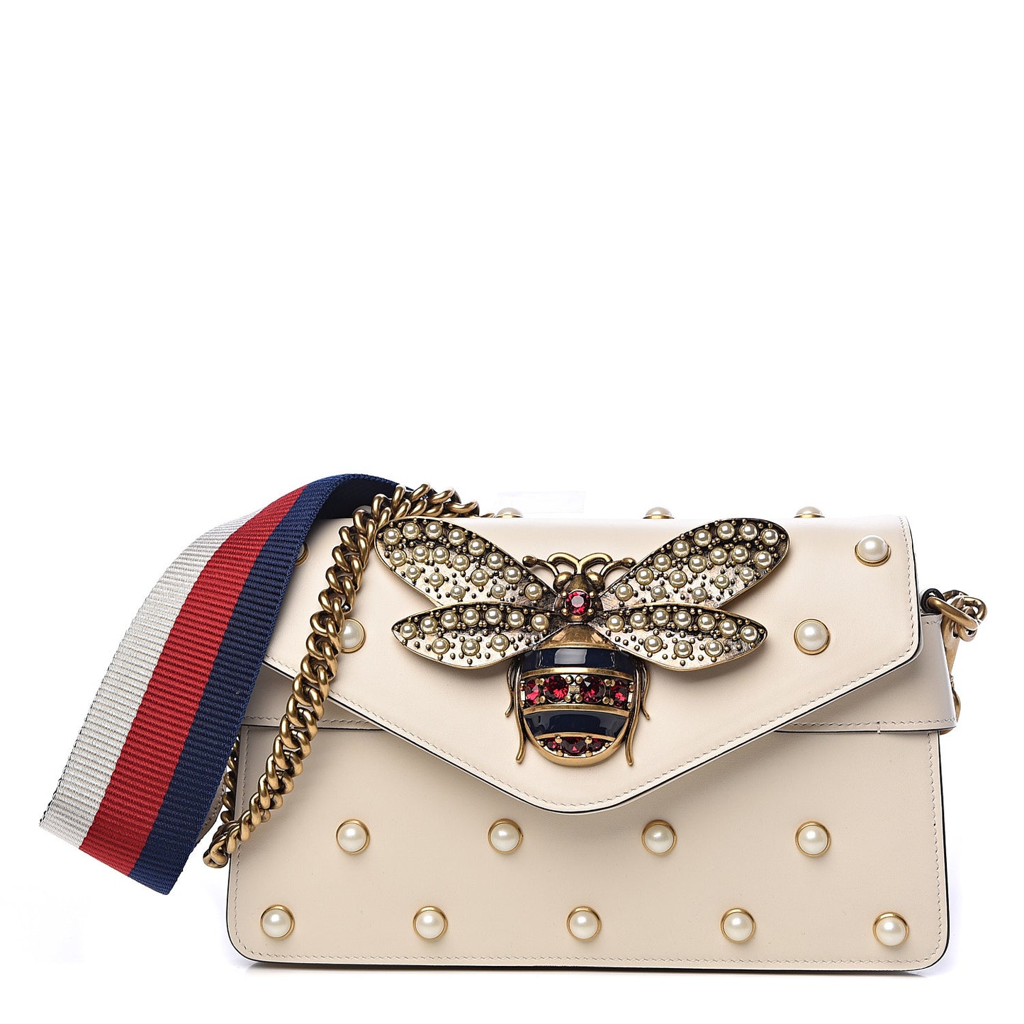 Nappa Pearl Studded Mini Queen Margaret Broadway Shoulder Bag Mystic White