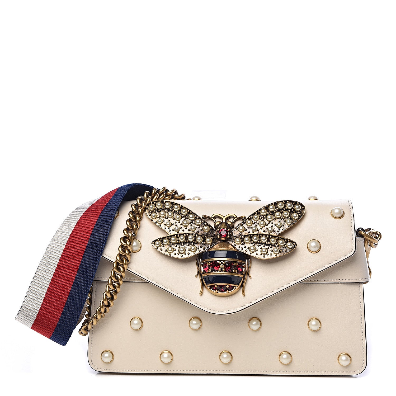 Gucci Nappa Pearl Studded Mini Queen Margaret Broadway Shoulder Bag Mystic White 1 of 11