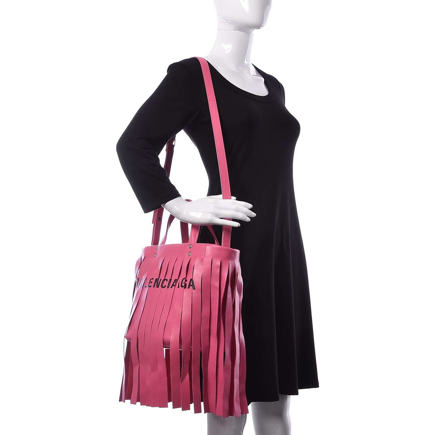 Balenciaga Calfskin XS Fringe Laundry Cabas Rose Bubblegum Light Black 2 of 10