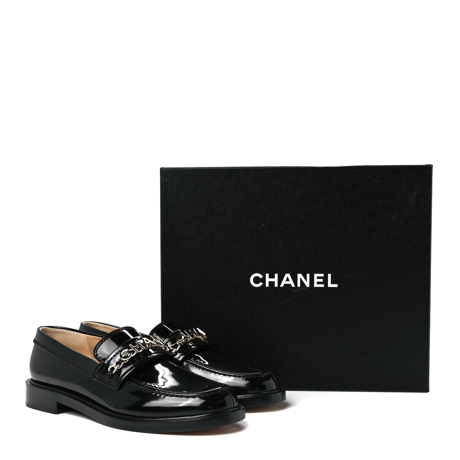 Chanel Shiny Calfskin Logo Loafers 37 Black 7 of 7