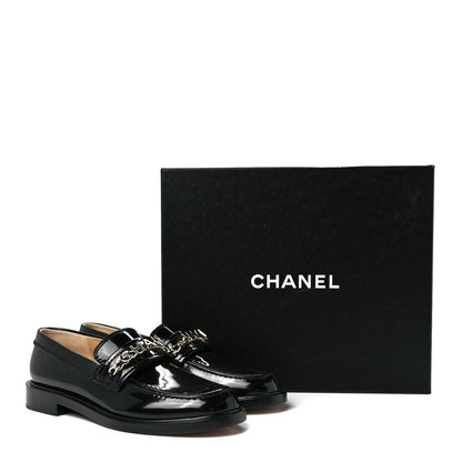 Chanel Shiny Calfskin Logo Loafers 37 Black 7 of 7
