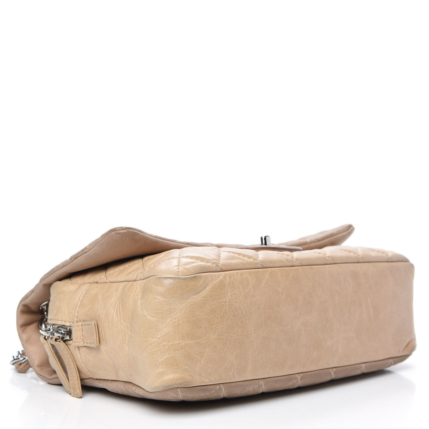 Iridescent Glazed Calfskin Quilted Casual Journey Flap Beige