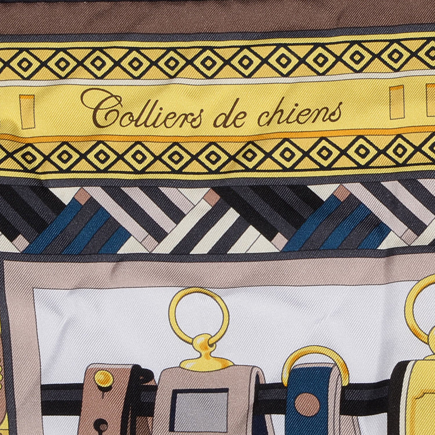 Hermes Silk Colliers de Chiens Scarf 90 Jaune 4 of 6