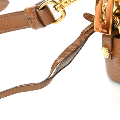 Prada Saffiano Lux Double Zip Crossbody Bag Caramel 12 of 13