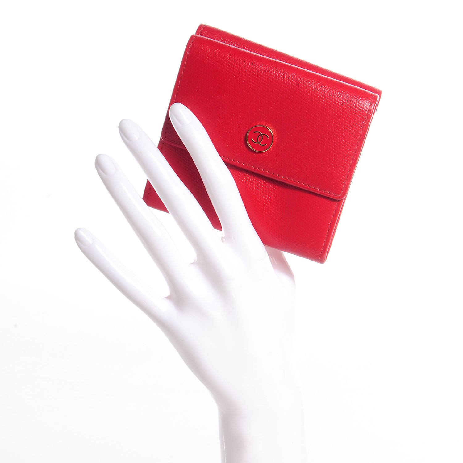 Chanel Leather CC Button Compact Wallet Red 2 of 7
