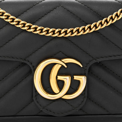 Gucci Calfskin Matelasse Super Mini GG Marmont Shoulder Bag Black 8 of 10