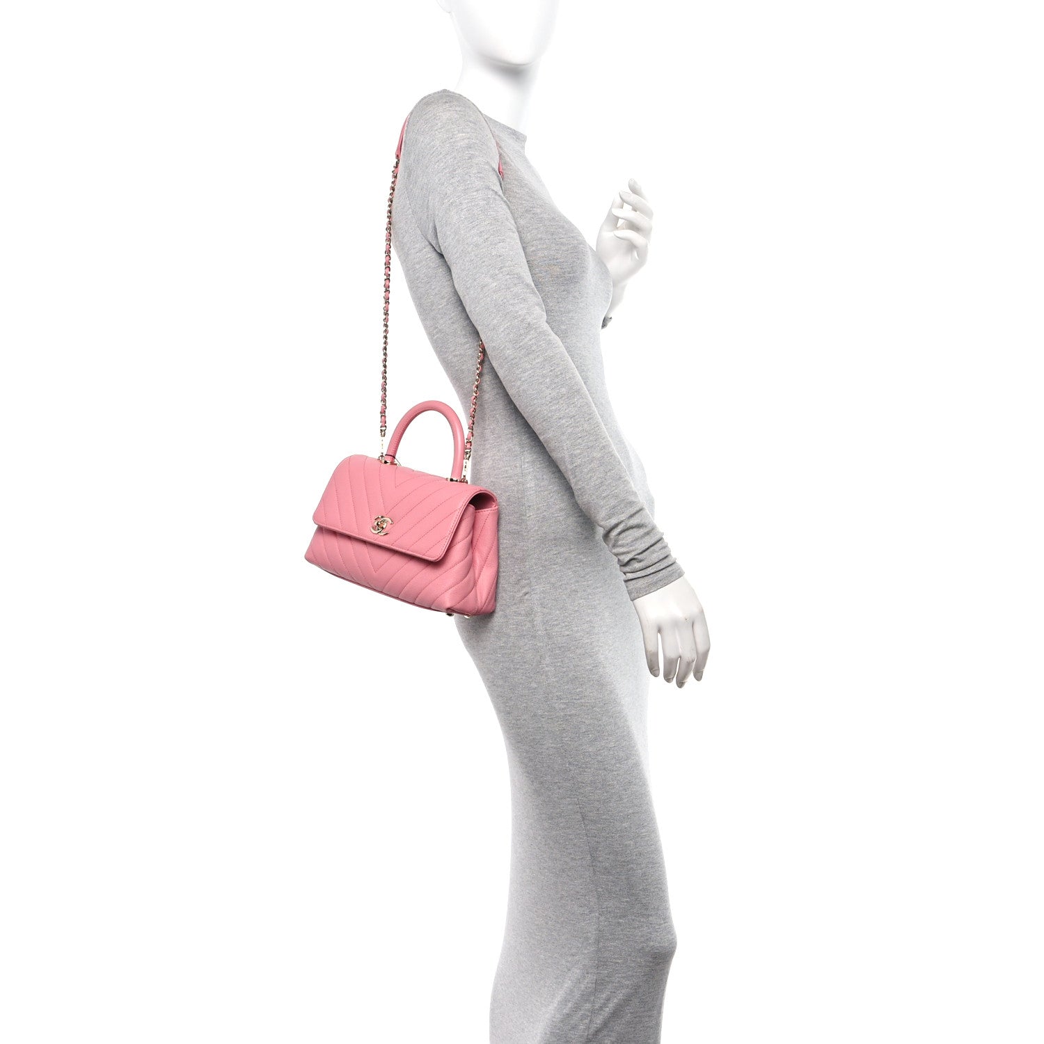 Chanel Caviar Chevron Quilted Mini Coco Handle Flap Pink 2 of 11