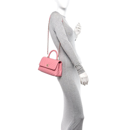 Chanel Caviar Chevron Quilted Mini Coco Handle Flap Pink 2 of 11
