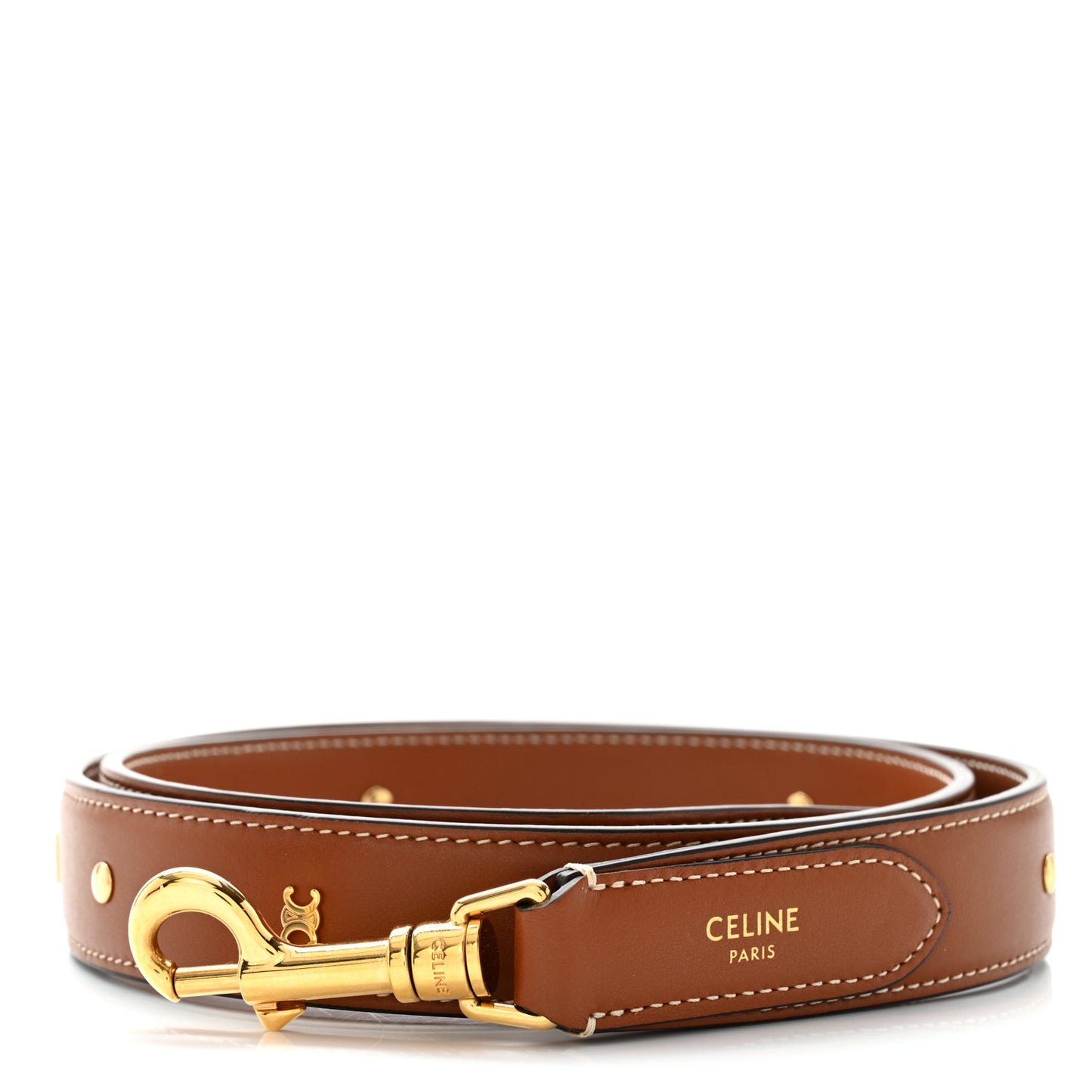 Smooth Calfskin Triopmhe Studs Long Strap Tan