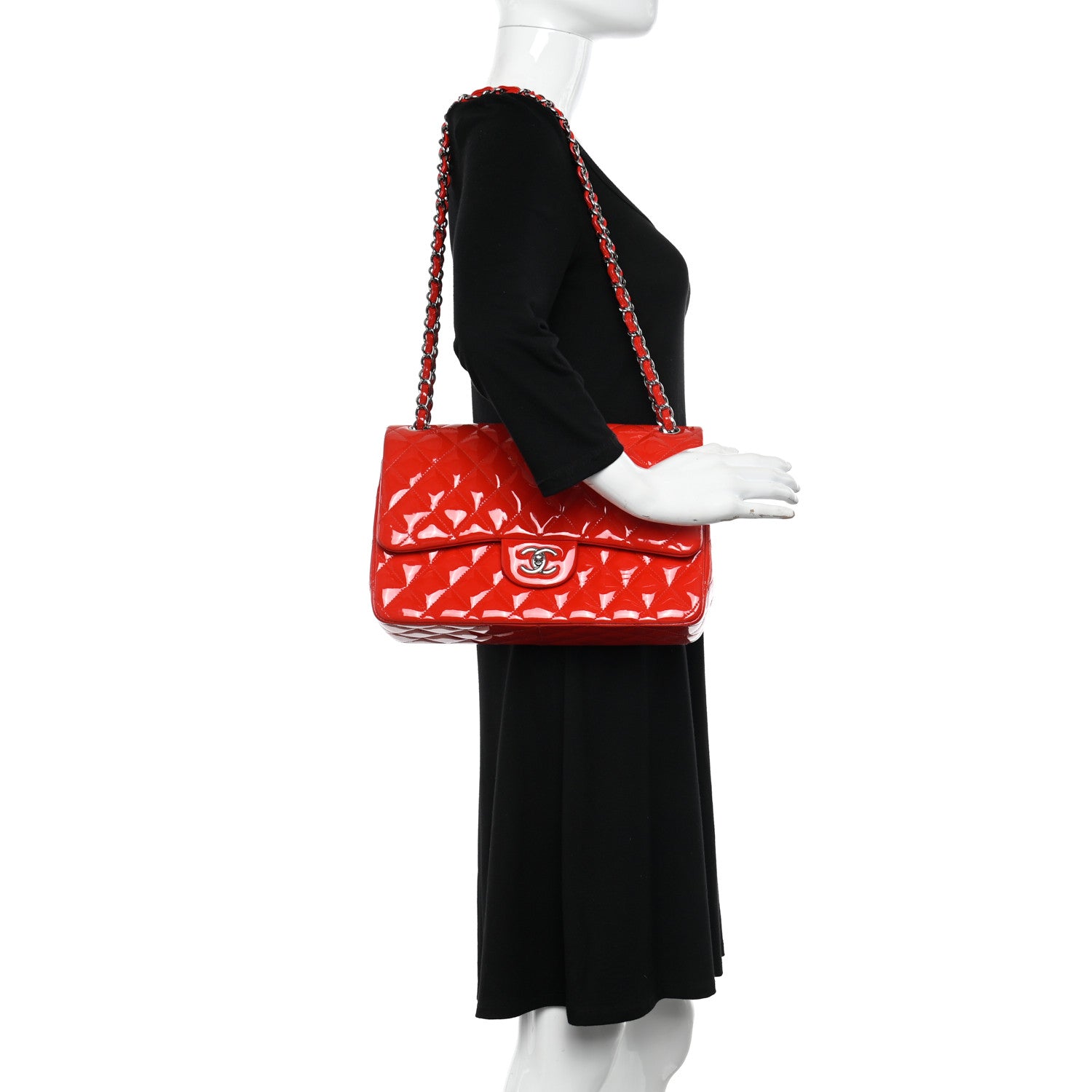 Chanel Patent Quilted Jumbo Double Flap Red 2 of 12