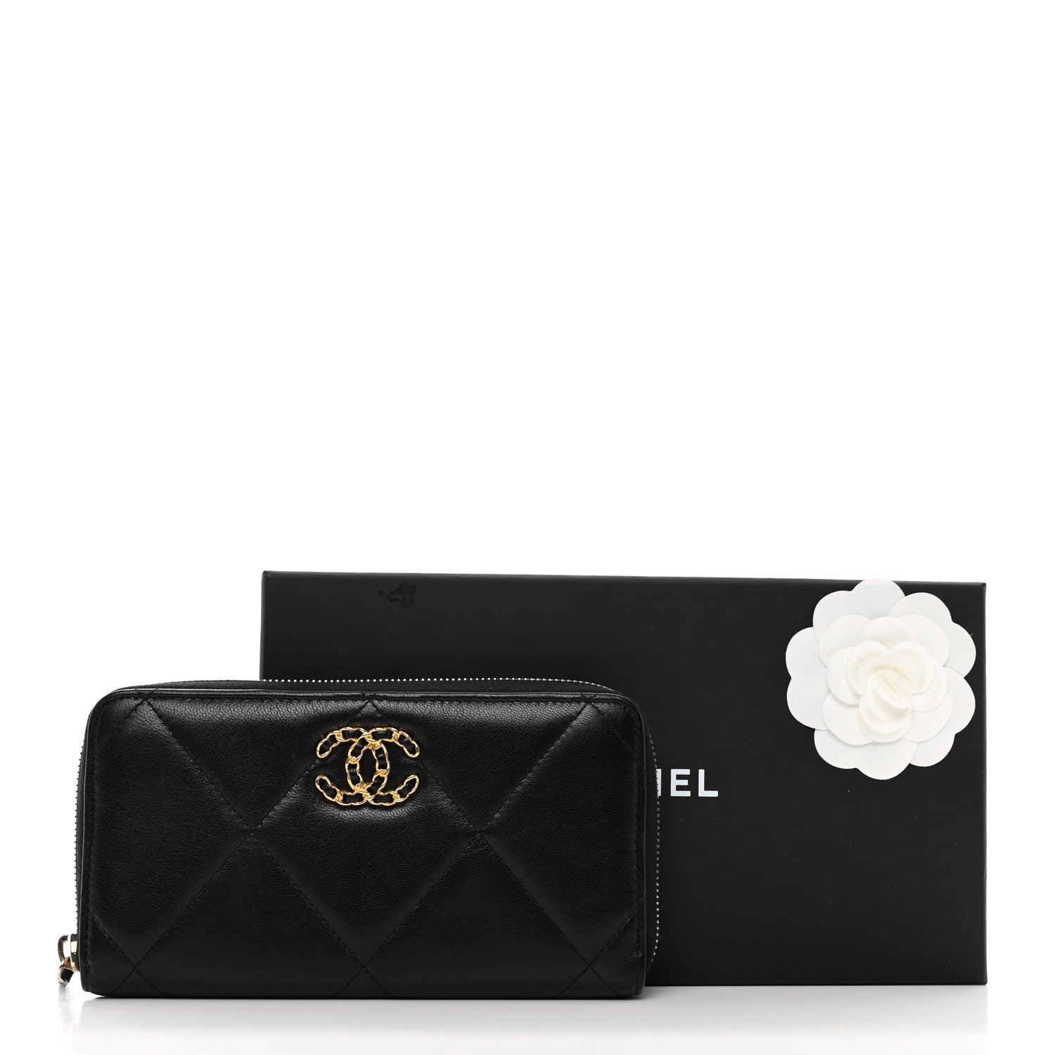 Chanel Shiny Goatskin Quilted Chanel 19 Long Zipped Around Wallet Black 11 of 11