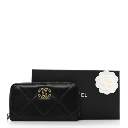 Chanel Shiny Goatskin Quilted Chanel 19 Long Zipped Around Wallet Black 11 of 11