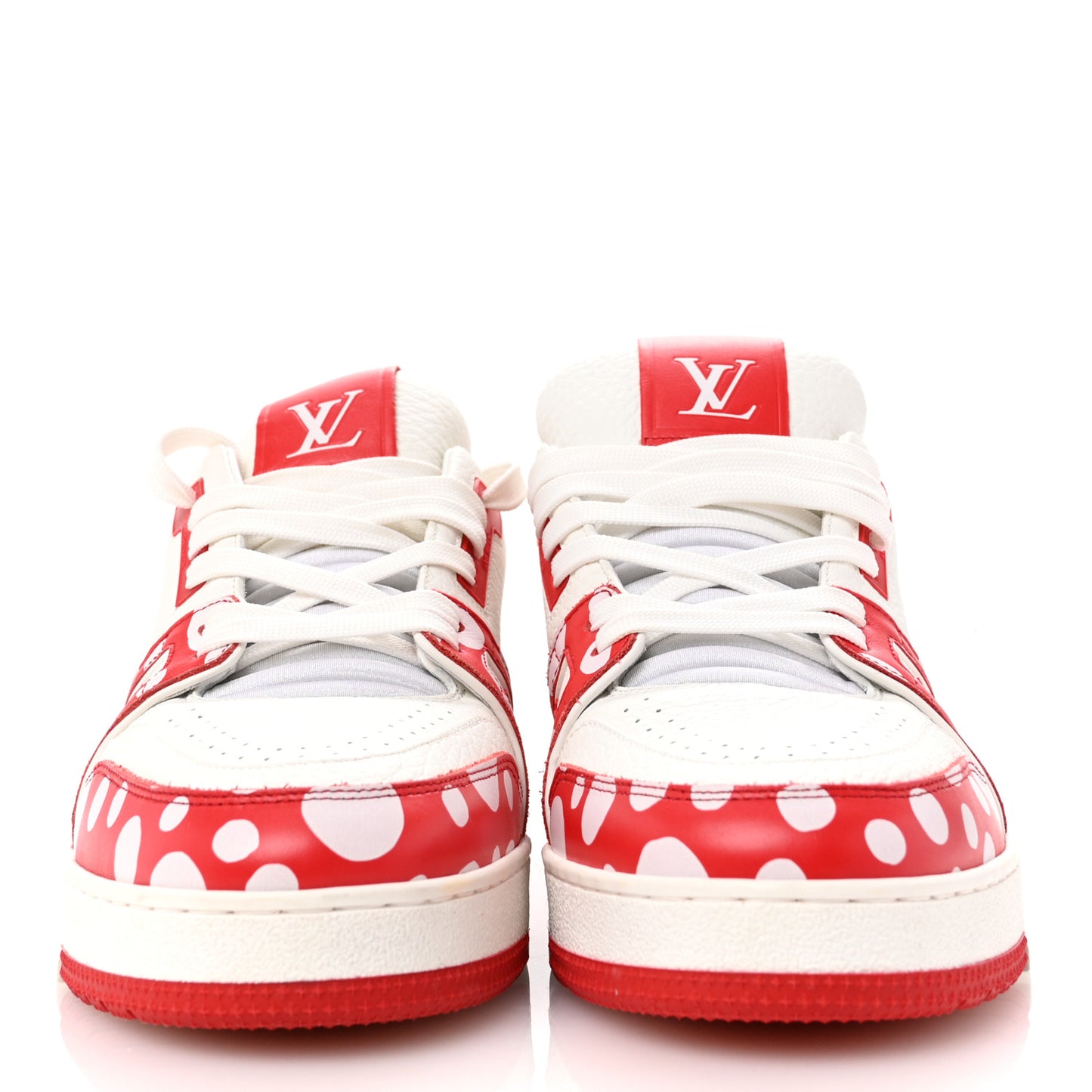 LV X YK Calfskin Printed Mens Infinity Dots Trainer Sneakers 8 White Red