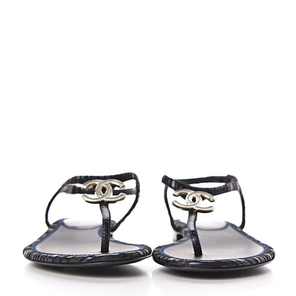 Chanel Fantasy Goatskin Suede CC Chain Thong Sandals 36 Navy Black 2 of 8