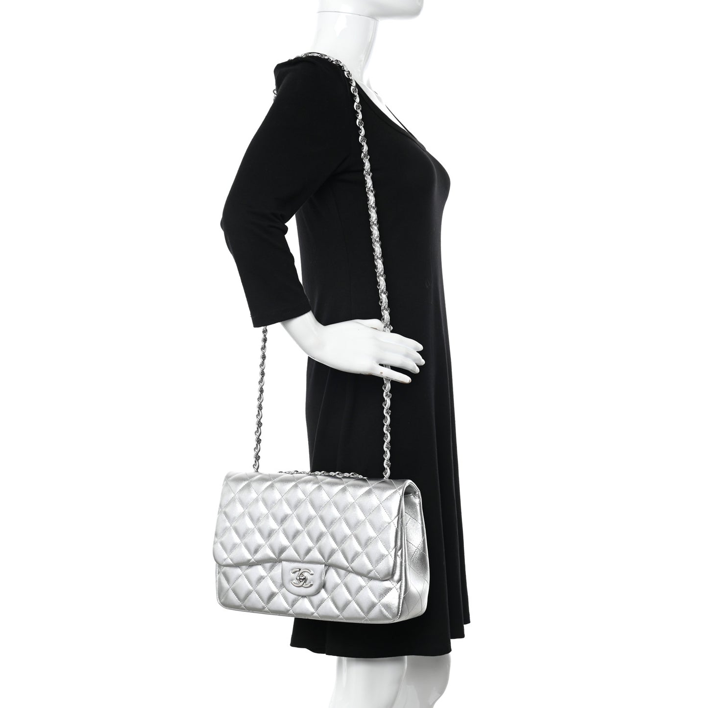 Metallic Lambskin Quilted Jumbo Single Flap Silver