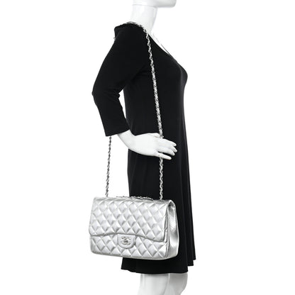 Chanel Metallic Lambskin Quilted Jumbo Single Flap Silver 2 of 11