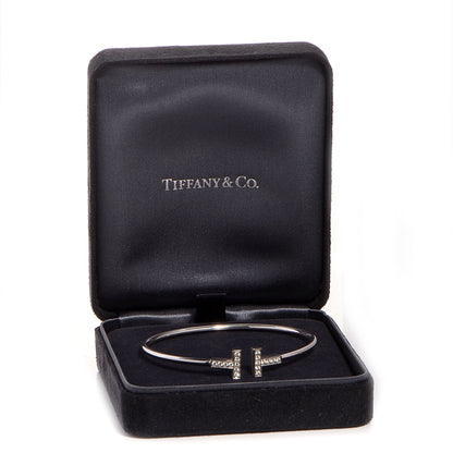 Tiffany 18K White Gold Diamond T Wire Bracelet 5 of 5
