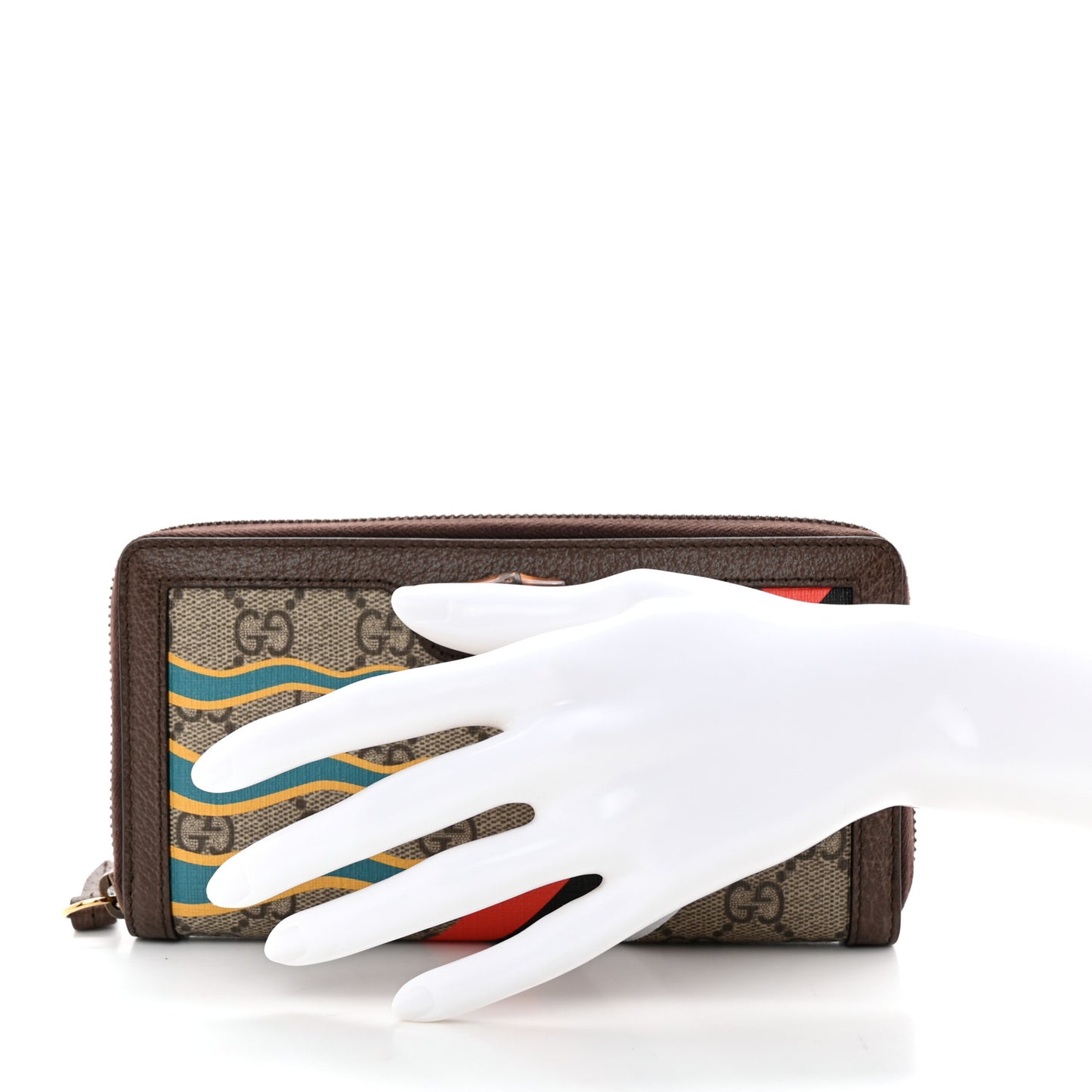 GG Supreme Monogram Equestrian Diana Zip Around Continental Wallet Beige Ebony Multicolor New Acero