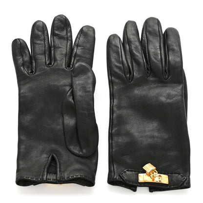 Hermes Lambskin Soya Kelly Lock Gloves 6.5 Black 2 of 5
