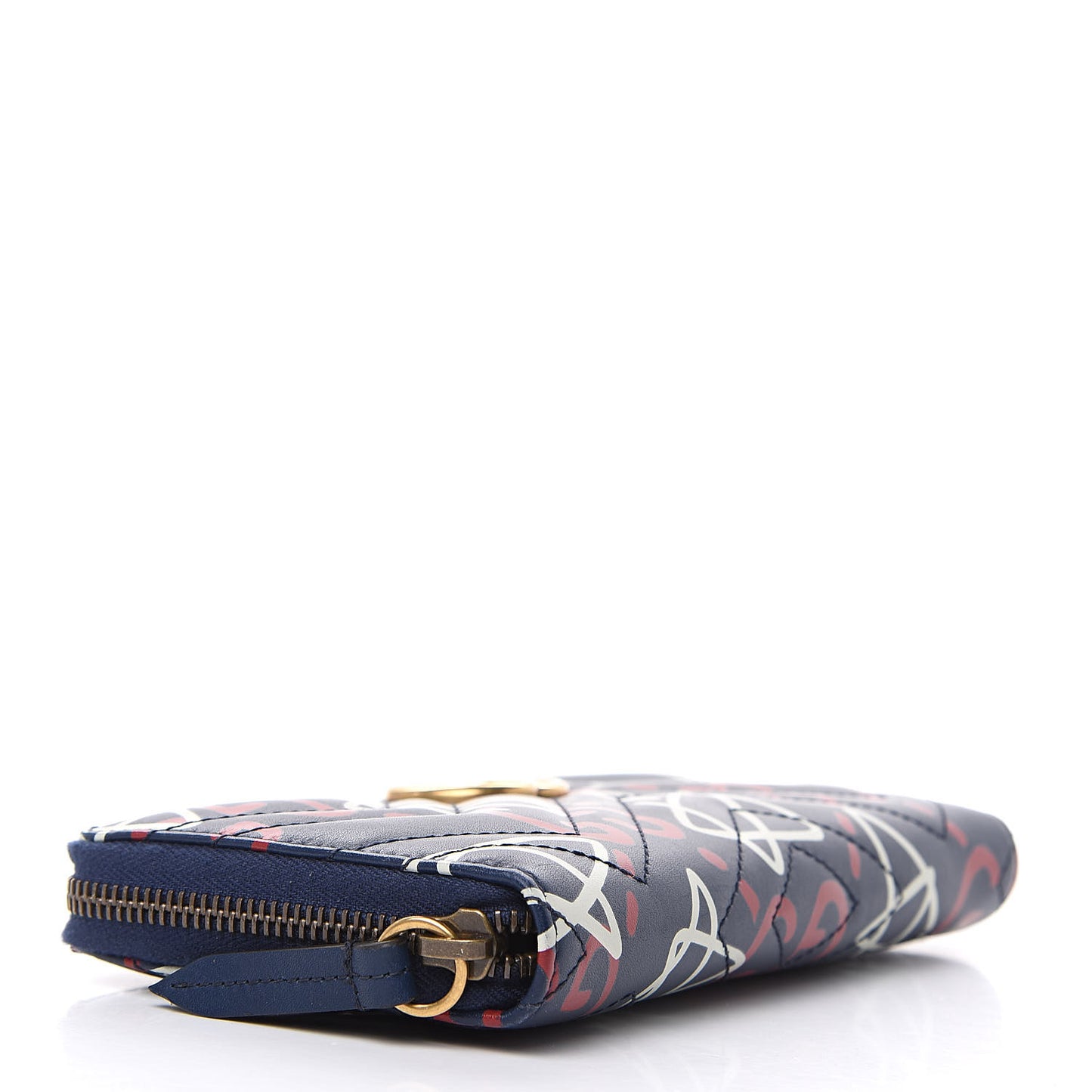 Calfskin Matelasse GucciGhost GG Marmont Zip Around Wallet Blue Agata Hibiscus Red